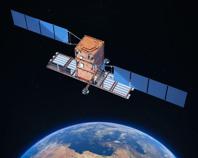 Immagine artistica di un satellite COSMO-SkyMed di Seconda Generazione. Credits: Thales Alenia Space